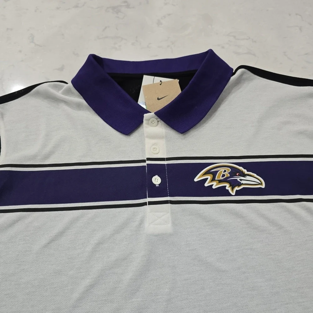 Nike Baltimore Ravens NFL Dri-FIT Polo Shirt Mens XL White Black Purple NWT